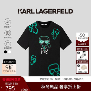 商务休闲潮男短袖 KARL 100%棉 钉珠 T恤老佛爷 LAGERFELD夏新款