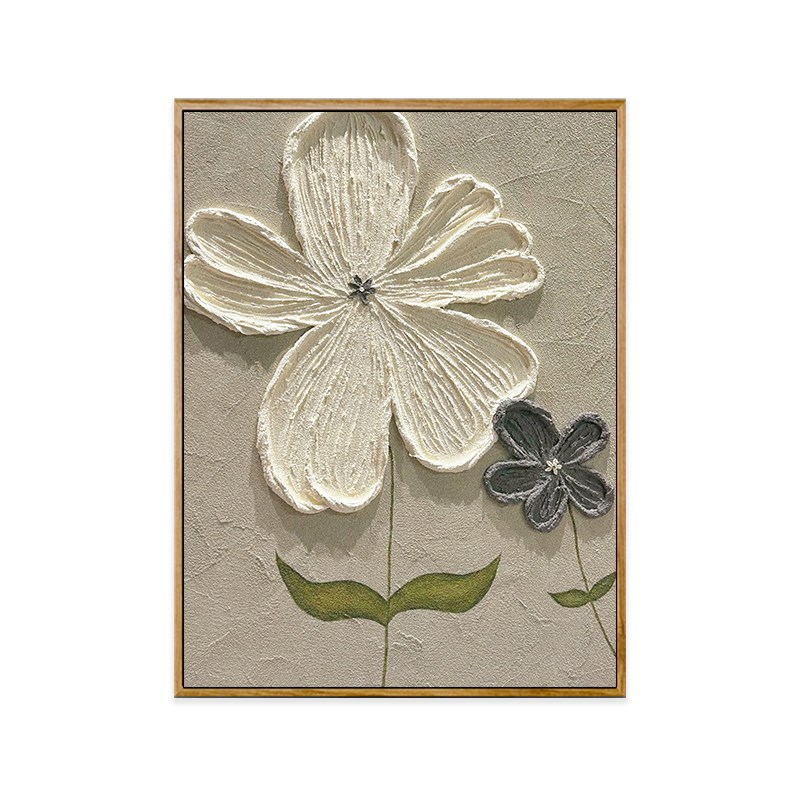 奶油风花卉立体肌理画diy石英砂数字油画丙烯填色手工填充装饰画图片
