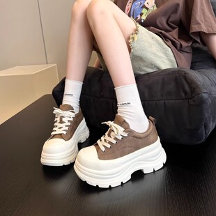 女百搭松糕鞋 小个子7cm轻便厚底真皮休闲英伦风时尚 新款 2026春季