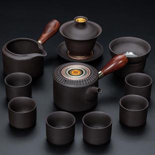 家用客厅侧把泡茶壶轻奢高档茶杯办公室会客喝茶 紫砂功夫茶具套装
