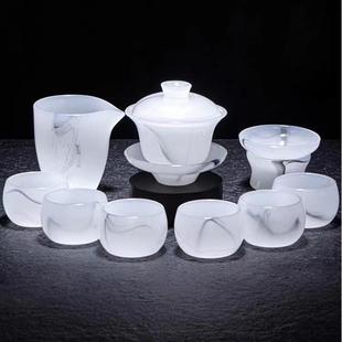 轻奢白玉功夫茶杯家用盖碗端档泡茶公室礼盒装 琉璃茶具套装