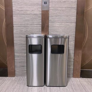 不锈钢垃圾桶卫生间擦手纸无盖直投翻盖侧开商Q用方形电梯口果皮