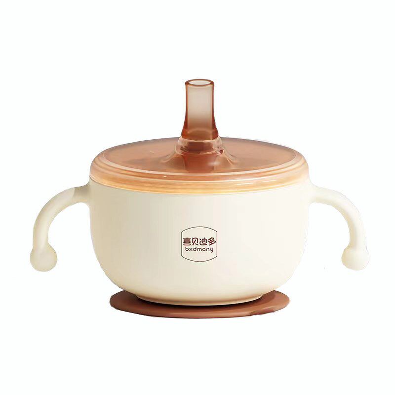 婴儿辅食碗宝宝喝汤吸管碗米糊杯新生儿喂水碗不锈钢套装餐具