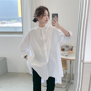 韩国东大门~孕妇装衬衫女春夏季宽松bf风中长款大V码长袖潮妈衬衫