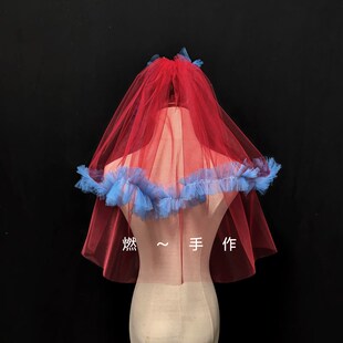 新娘饰品 红色蓝色边头纱 领证头纱 旅拍头纱 影楼拍照红色头纱