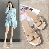 女夏季 h2024新款 高跟松糕沙滩凉拖33小码 厚底拖鞋 坡跟凉鞋 女外穿