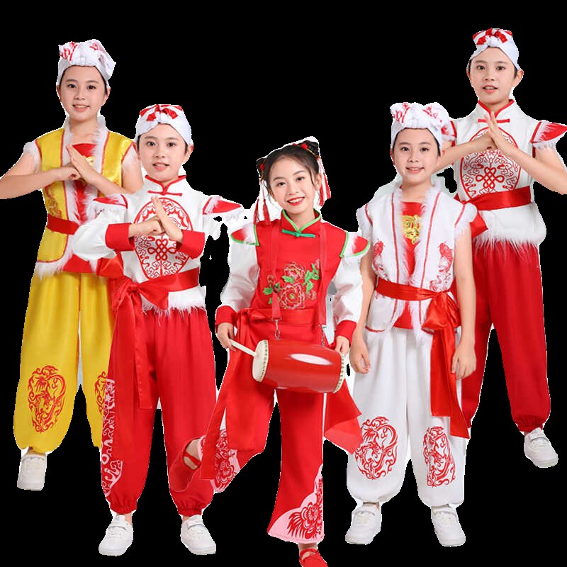 六一儿童安塞腰鼓服学生秧歌服喜庆中国风少儿演出民族打鼓表演服