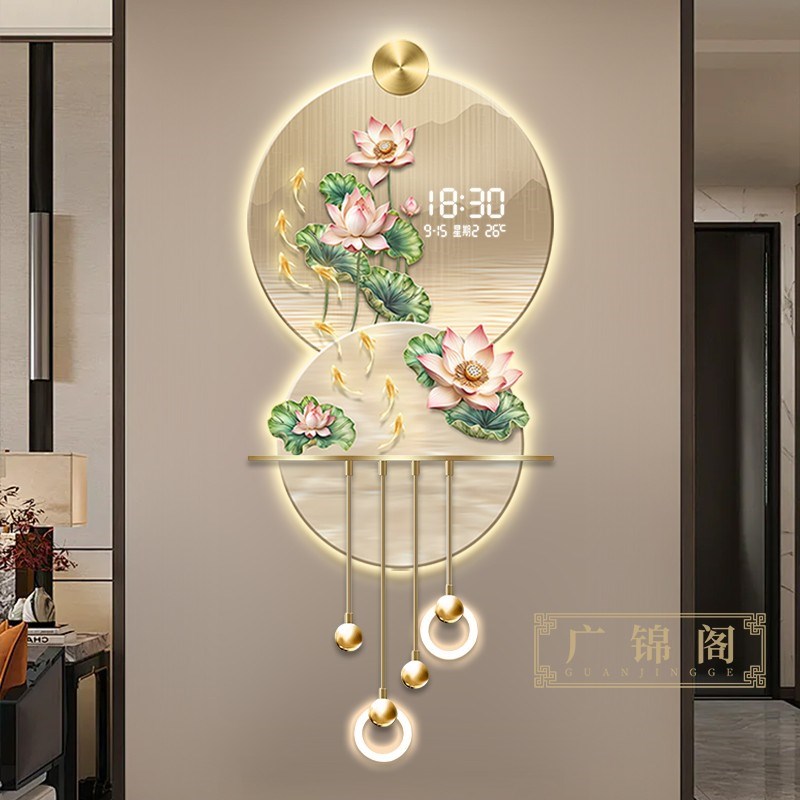 九鱼荷韵入户玄关装饰画立体壁灯新中式电视背景墙壁挂画2025图片