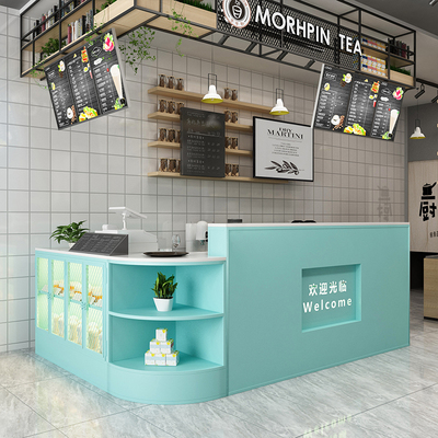 新款上架甜品店饮品店奶r茶店便利店转角造型收银台吧台展示台前