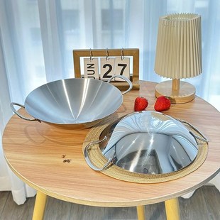 不锈钢中式双耳海鲜锅小火锅干锅盘加厚三层钢锅火锅盆1810香辣锅