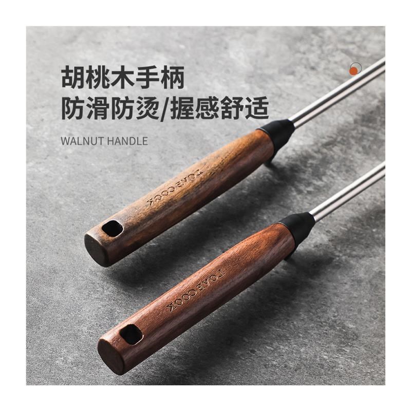 高品质不锈钢锅铲家用304炒勺炒菜铲子厨师贵州炒菜勺胡桃木
