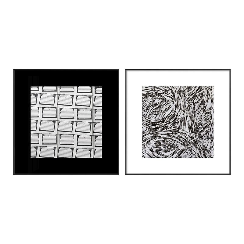 工业风留白方形壁画黑白线条装饰画现代简约小众抽象几何民宿挂画图片