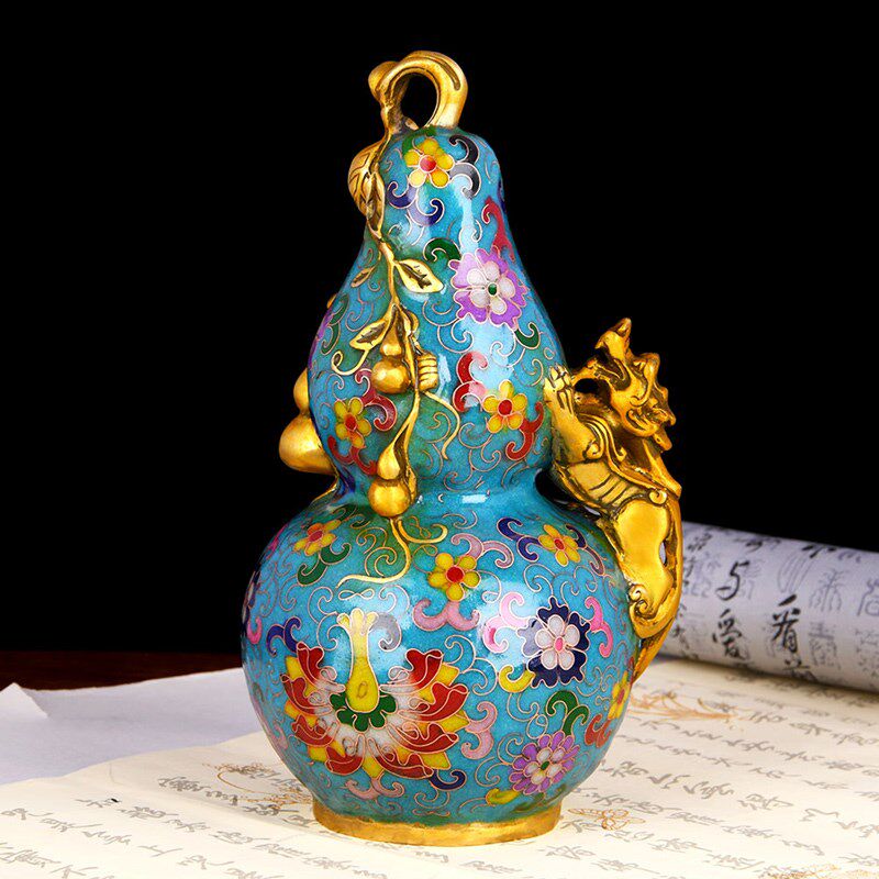 景泰蓝貔貅铜葫芦摆件带底座客厅办公室玄关工艺品装饰摆件专享
