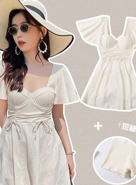 大码泳衣女胖mm2m00斤显瘦遮肉带钢圈大胸显钢托遮肚微胖温泉裙式