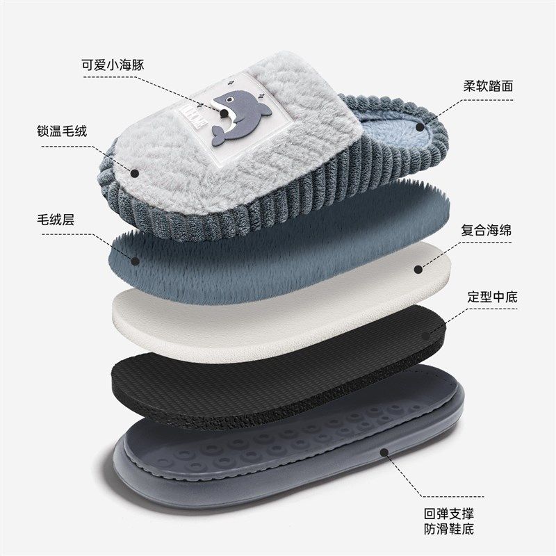 不臭脚棉拖鞋男款2024新款秋冬居家防滑踩屎感软底加绒保暖拖鞋女