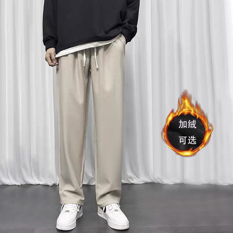 窄版直筒裤高街男宽松型系绳松紧腰拖地裤黑色垂坠感小西裤阔腿裤