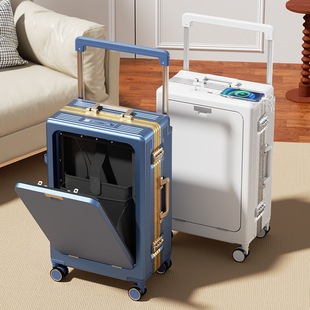 行李箱耐用前置开口宽拉杆旅行箱多功能商务电脑箱包20寸男登机箱