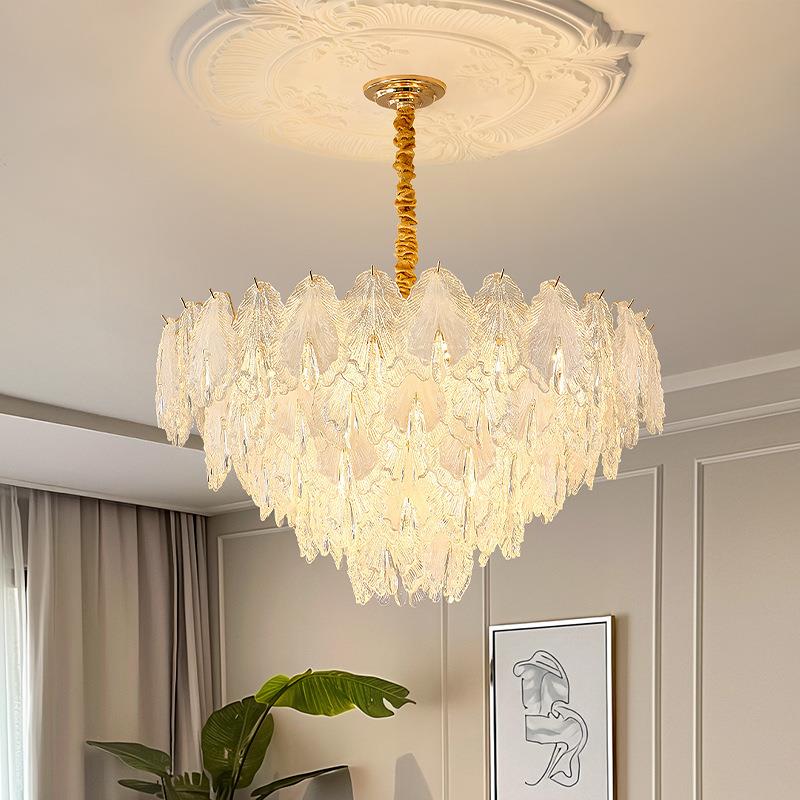 法式轻奢客厅灯卧室奶油风浪漫树叶造型吊灯餐厅高级感家装灯饰
