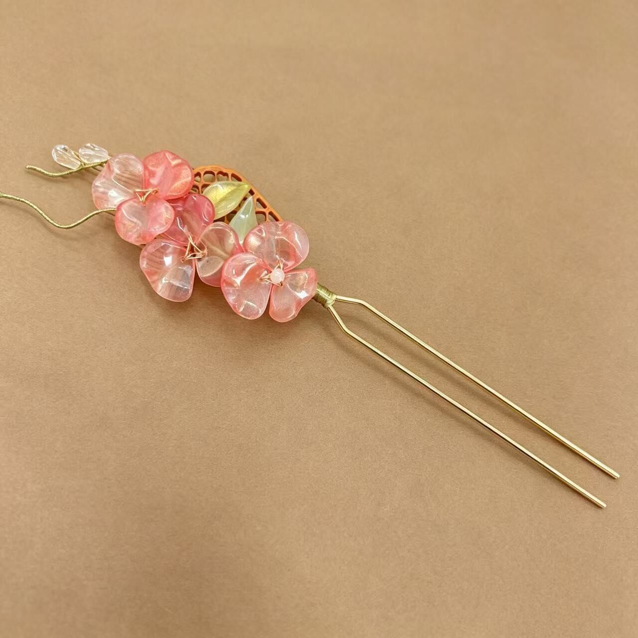 新中式琉璃樱花发簪U型盘发簪子发饰