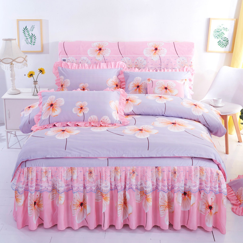 韩版蕾丝床裙四件套加厚磨毛床罩1.5m/1.8米全棉防滑床单被套