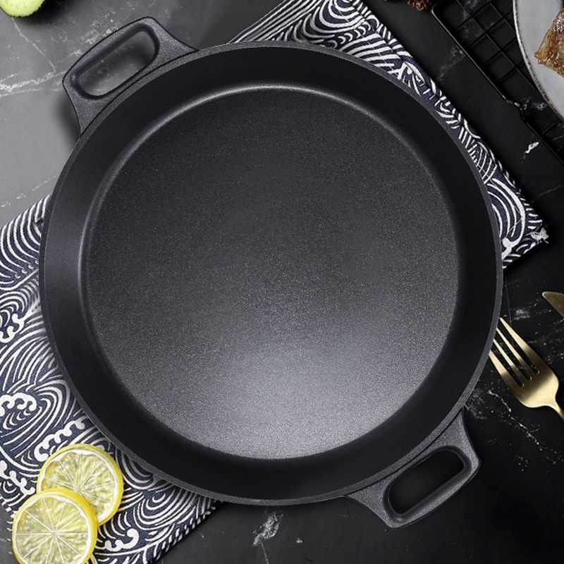不粘平底锅双耳煎锅烙饼烤肉海鲜盘牛肚生煎包炒年糕大号烤盘40cm