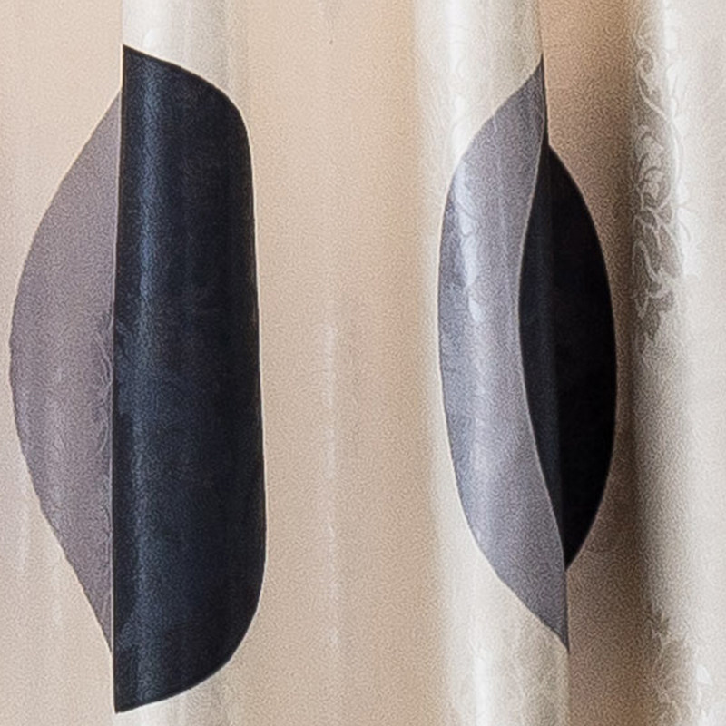 奶茶店定制窗帘布简约个性英文黑灰不规则圆圈客厅卧室窗帘免打孔