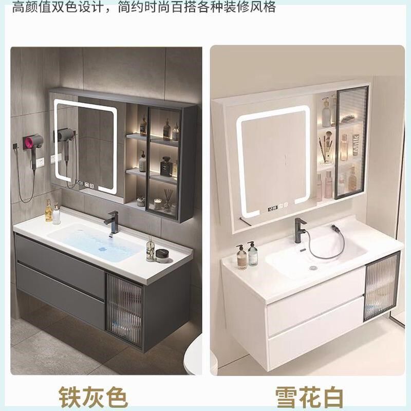吊柜实木浴室壁柜陶瓷一体盆吊柜卫生间洗手台洗脸盆一体柜组