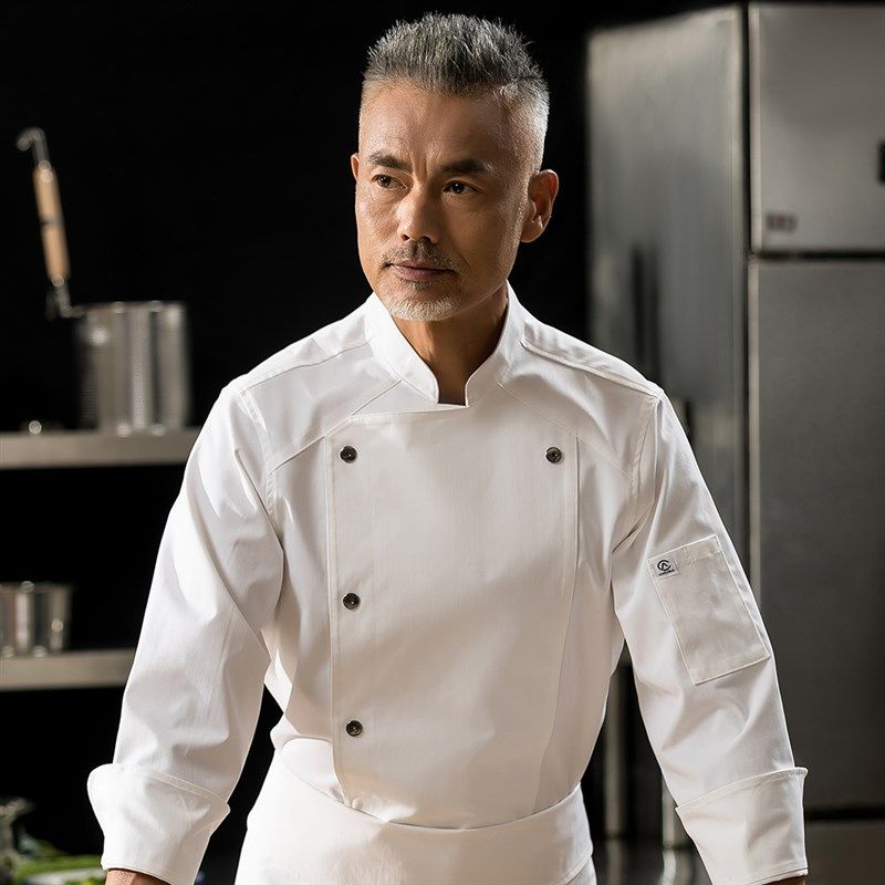 厨师工作服男长袖主厨透气酒店餐饮高端厨师长工作服高档厨房厨衣