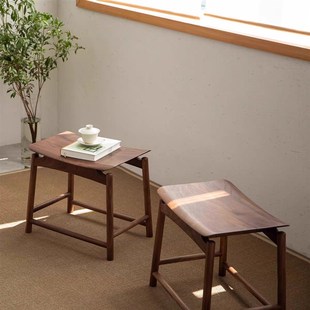 实木凳子方凳中式北美黑胡桃木马鞍化妆凳元宝换鞋凳餐桌凳子