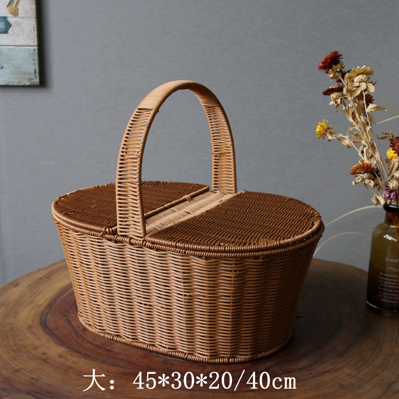 田园风野餐篮 塑料藤编水果篮收纳储物篮筐 家居收纳礼品篮子