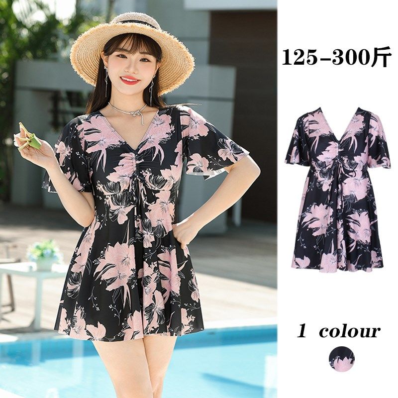 新款特大码泳衣女胖mm加肥加大遮肚子显瘦遮肉300斤抽绳绑带温泉