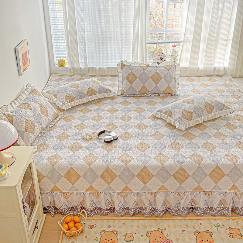 A类可定制全棉榻榻米床单防滑炕垫罩一面带花边绗缝床盖四季