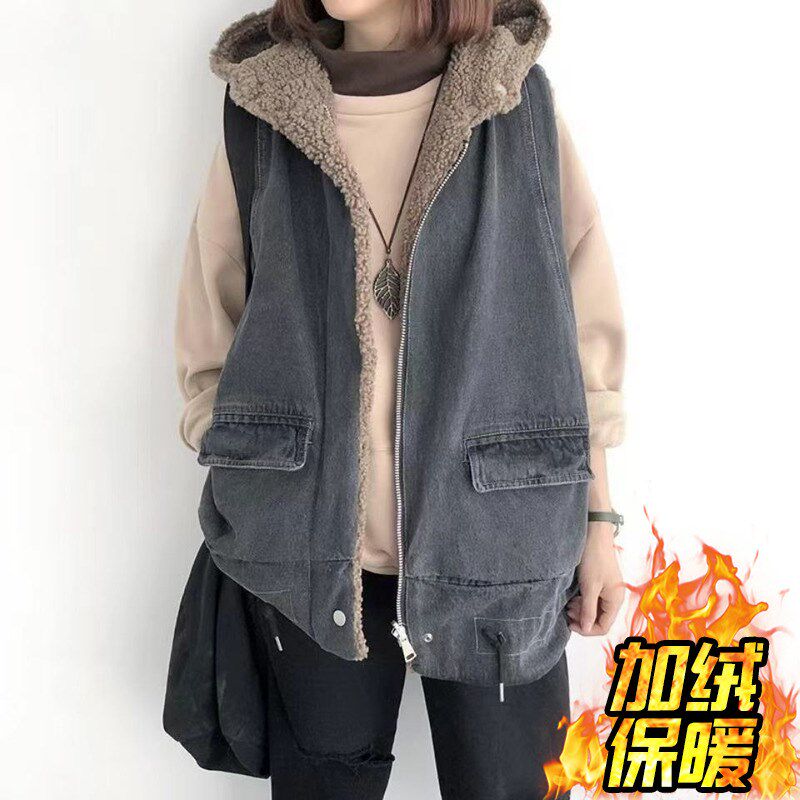 加绒加厚开衫马甲女2024冬季新款双面可穿外穿坎肩中X长款遮臀马