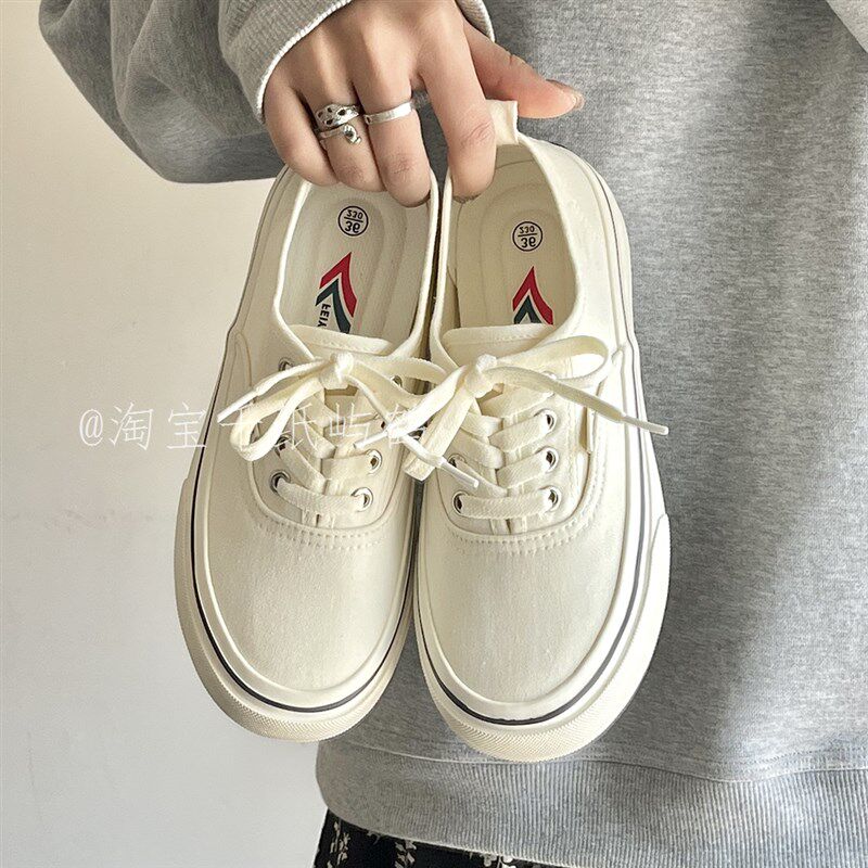 千纸屿鹤2025新款春季厚底帆布鞋女款U百搭时尚小白鞋
