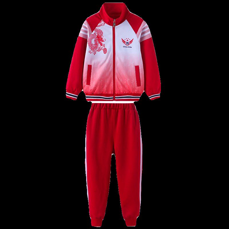 小学生夏季校服班服红色中国套装儿童毕业照运动会春秋幼儿园园服