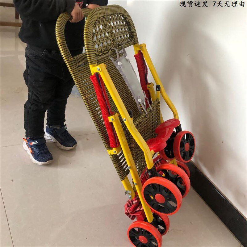 竹编婴儿推车竹藤轻便夏季仿藤宝宝手推车可躺折叠藤椅儿童小推车