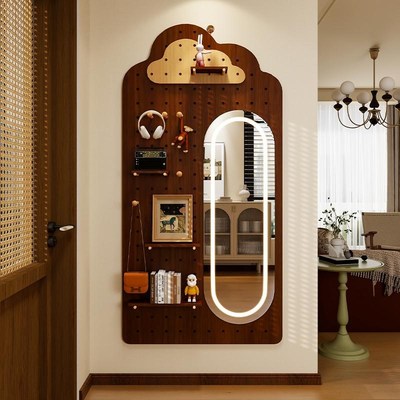 实木洞洞板穿衣镜可遮挡电表箱置物架收纳架一体隐藏式洞洞板镜子