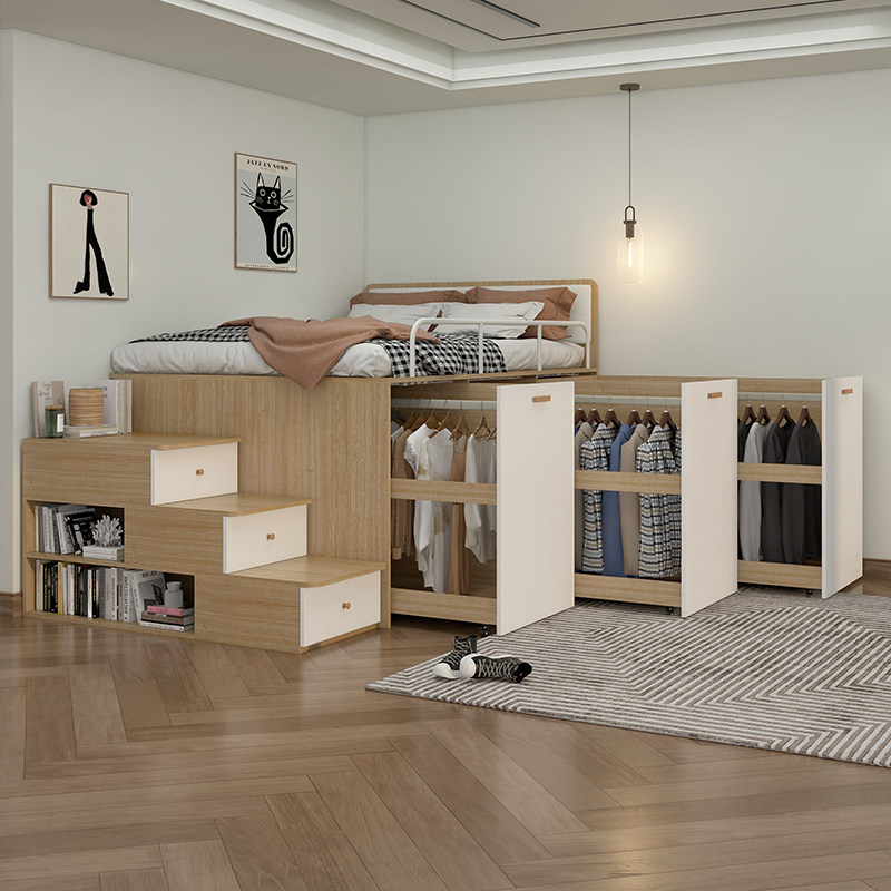 成人儿童半高床组合榻q榻米床衣柜一体省空间多功能楼梯床抽拉衣
