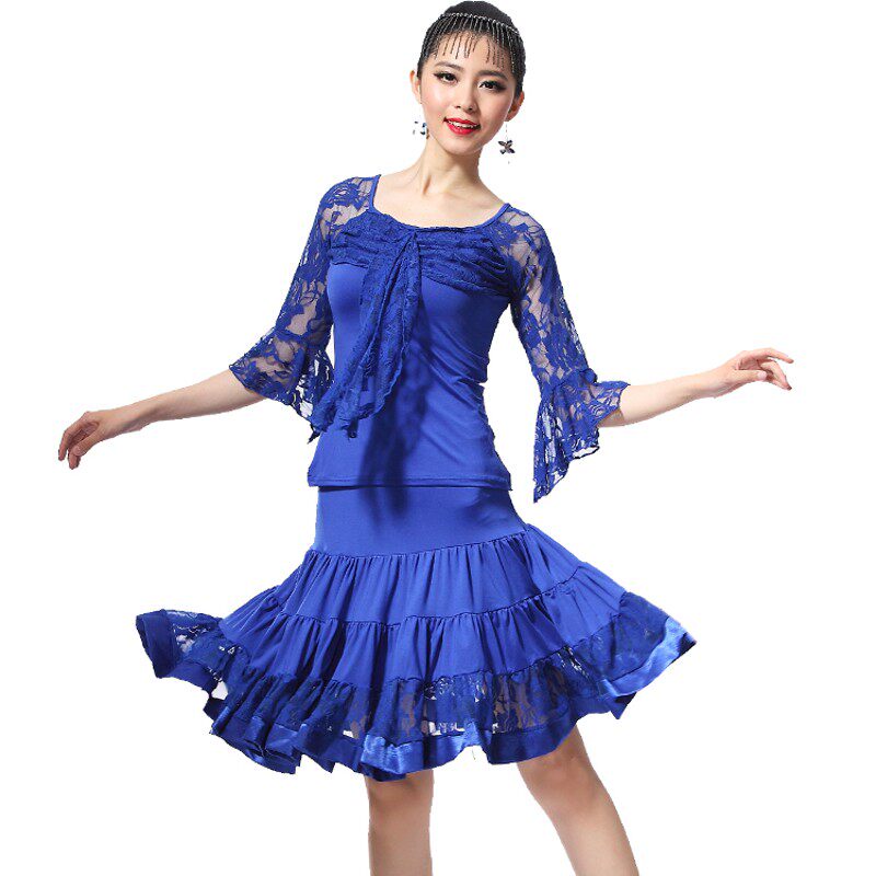拉丁舞裙成人女式拉丁舞服装新款夏季广场舞服装新款套装中袖舞蹈