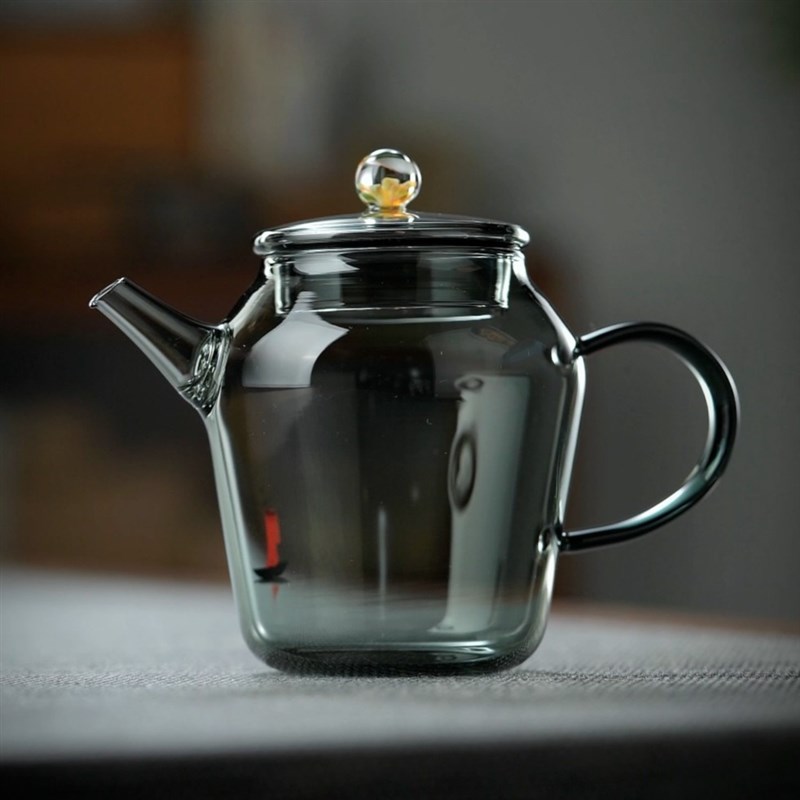 玻璃小茶壶耐热花开富贵w透黑家用高颜值泡红茶沏滤茶茶具