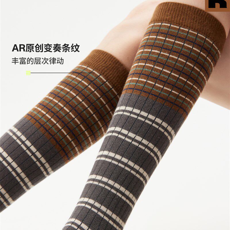 AR艺术条纹变奏小腿袜2025新款彩色长筒袜秋显瘦美腿堆堆袜高筒女