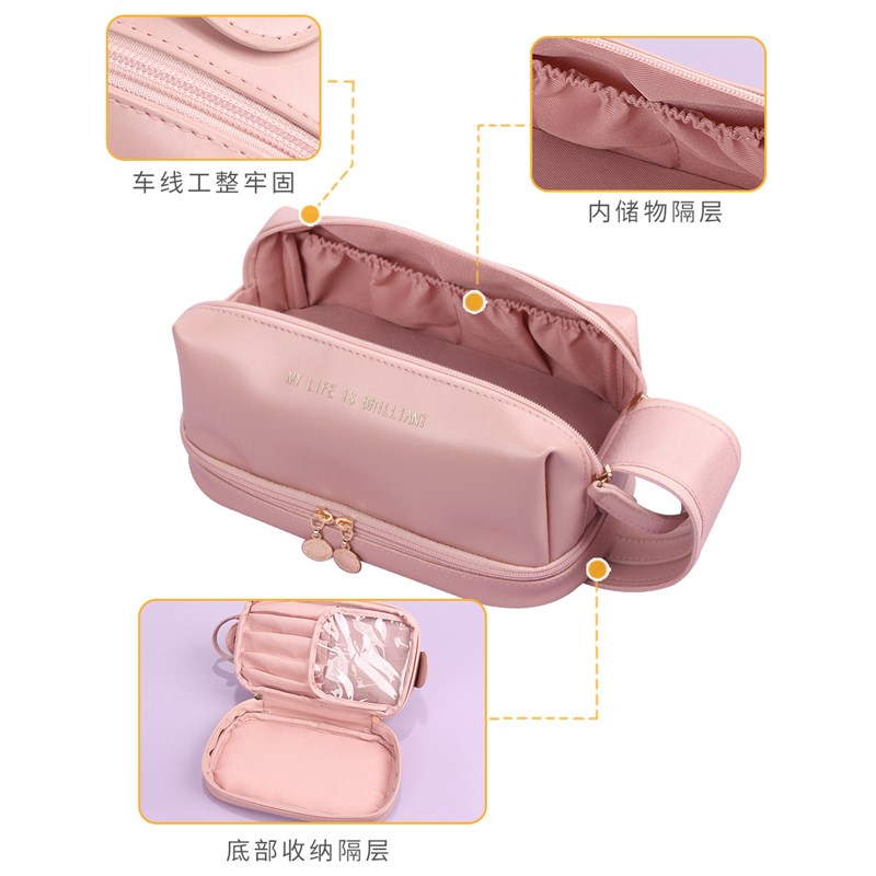 网红爆款手提外出化妆包大号女高级感大容量化妆品分区皮质收纳包