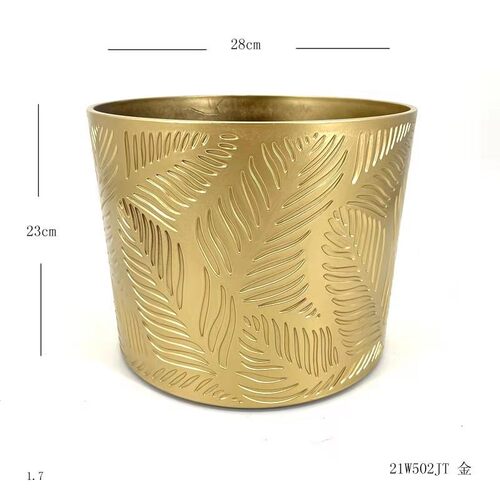 欧式金属a铁艺落地装饰花架搭配简约凹面立体金色圆形花桶绿植花
