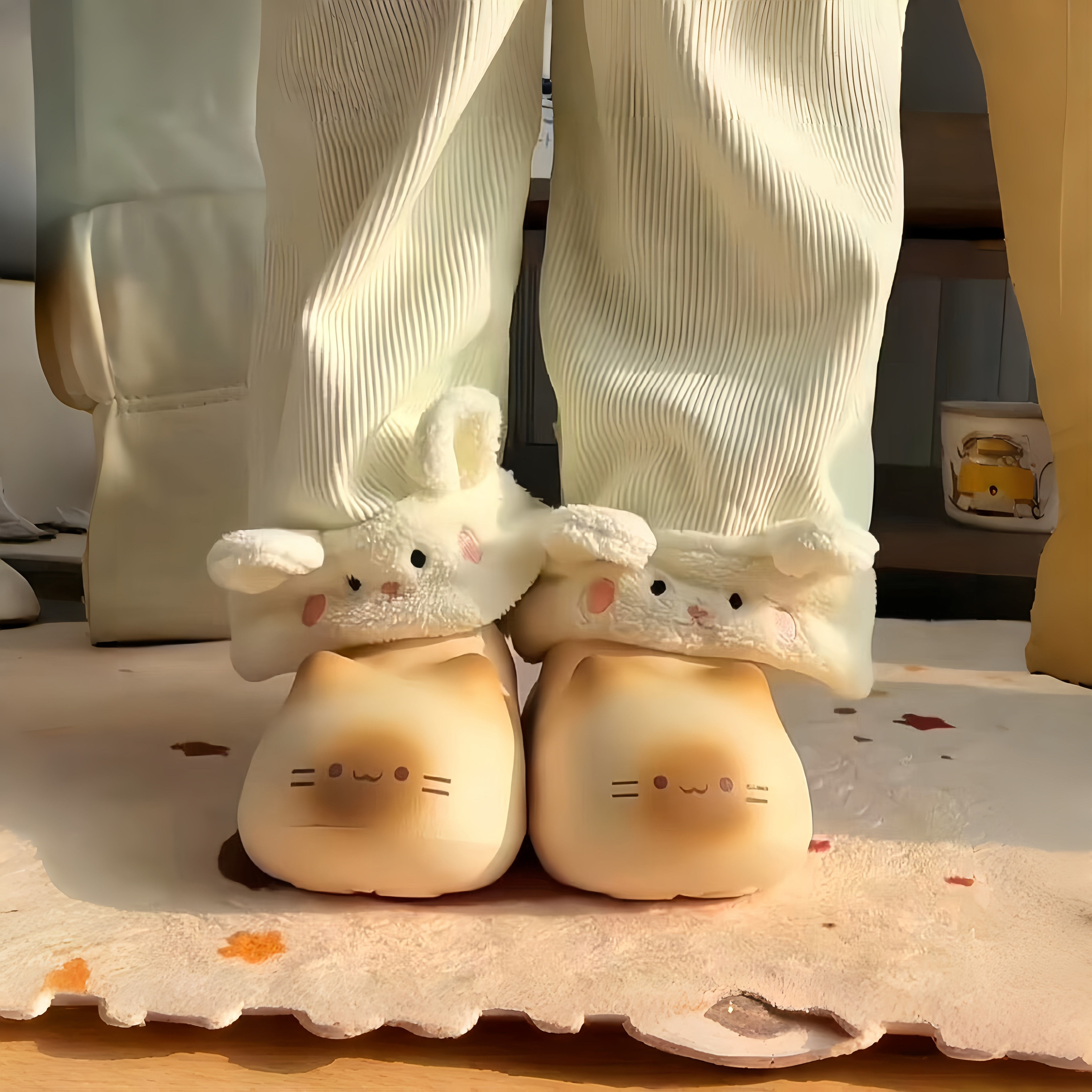 猫咪脚印拖鞋小猫拖鞋防水2025女冬季加绒保暖猫爪印拖鞋棉拖外穿