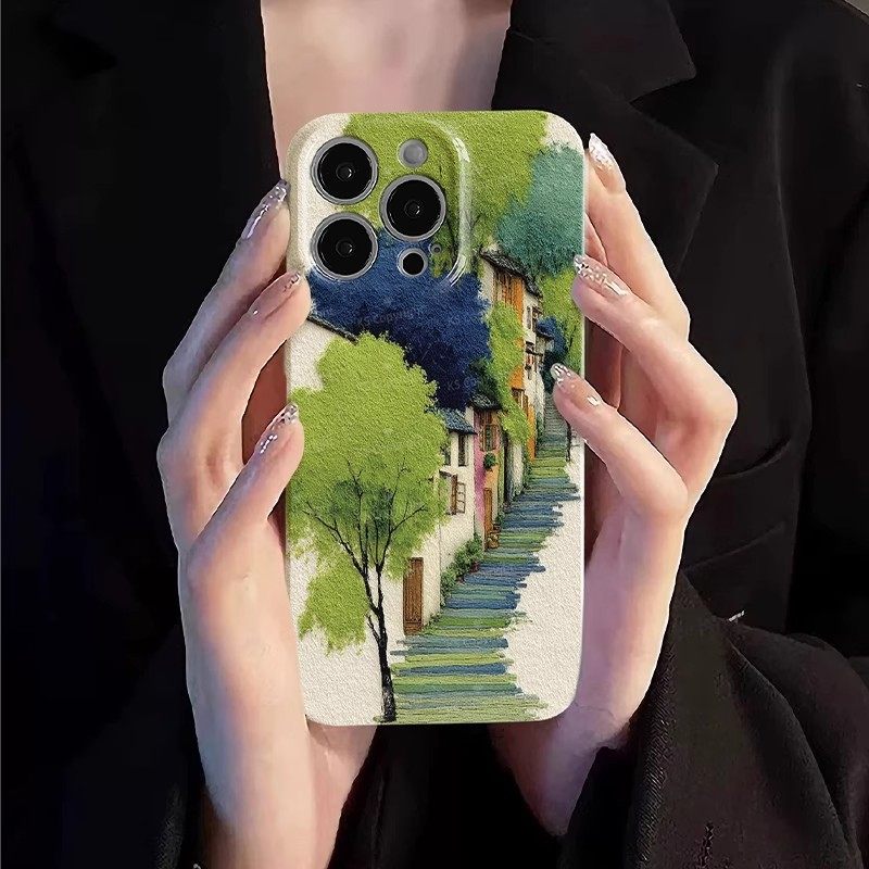 林间小路适用OPPORENO6PRO+手机壳A1/2镜子支架RENO5PRO小众4PRO超火4SE高级3PRO艺术R15薄A96全包硬壳菲林