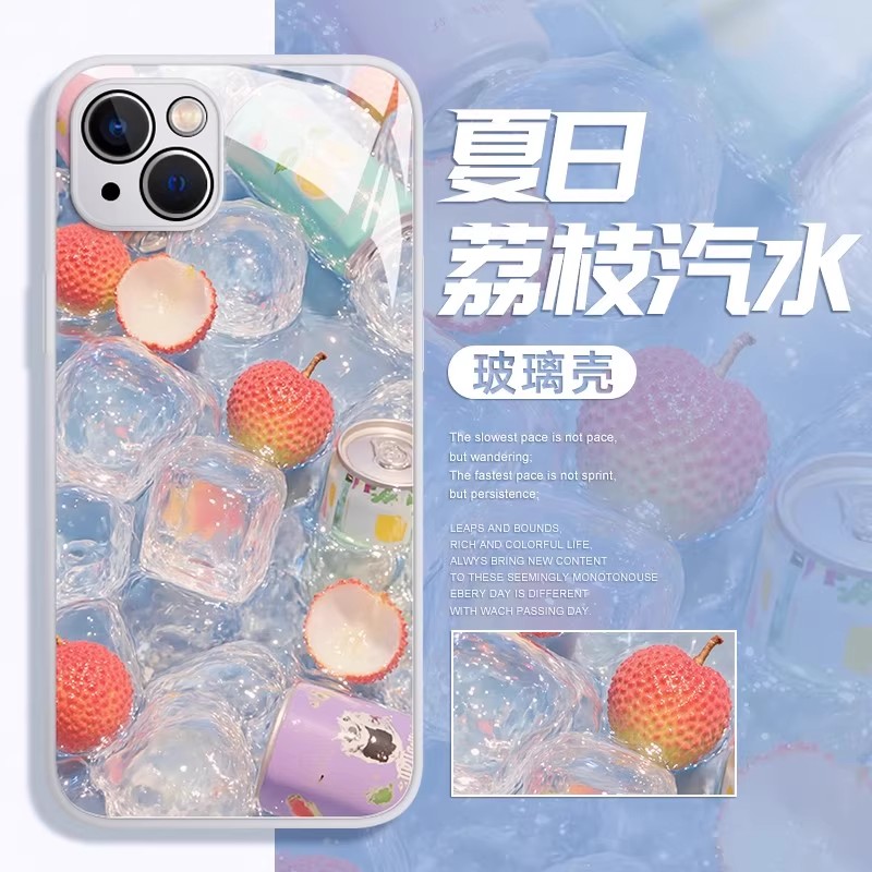 多巴胺冰块适用苹果17手机壳iPhone15/14平果13pro夏日max创意11小清新12mini金属漆玻璃7plus防摔壳套