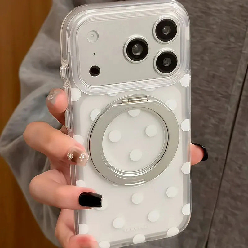 适用苹果17手机壳iPhone16e白色波点15/14pro磨砂大孔13/12mini软11旋转支架xs/xr简约MAX6/7/8PLUS保护套se2