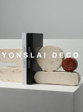 Wabi-Sabi风格彷石灰华桌面装饰客厅入口书柜创意几何书柜简单软