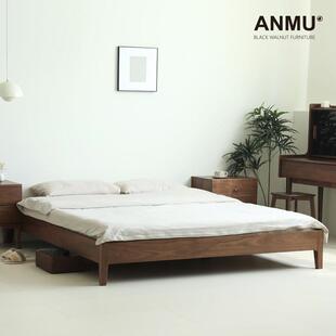 北美黑胡桃木床无床头床架实木榻榻米无靠背主卧大床2米x2.2双人