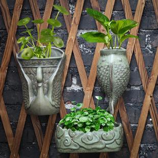 壁挂花盆陶瓷无孔水培墙上铜钱草绿植悬挂式 饰绿萝大号多肉花盆 装